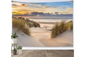 LB Tapisserie Murale Plage tropicale Tenture Murale Paysage coucher soleil plante côtière mer Couverture Murales Île été Tapisseries Decoration pour Maison Salon Chambre Dortoir,235x180cm