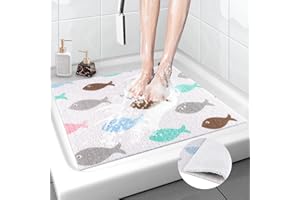 MACUNIN Shower Mat Bath Mat Non Slip Anti Mould Bathroom Bath Mat for Inside Bath, Soft PVC Loofah Shower Mat for Inside Shower with Excellent Permeability, Dirt-resistant, Cuttable (60 x 60 cm, Fish)