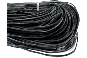 esnado Cordon de Cuir Plat carré 3 mm x 2 mm Noir Longueur 10 m, Cuir véritable – Tannage végétal