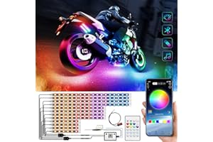 LIGHEID 12pcs Motorcycle underglow LED Light Kit, Dual Zone Motorcycle LED Strip Lights with Music Mode, Multicolor Brake Turn Signal Light &Fuse Protection Waterproof Motorcycle Underlight Accessories Lights
