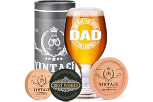 Tecanne 14oz Beer Glass Gift Set for Dad, Husband, Uncle, Brother - Gold, Glass, Standard Beer Glass, 8.7 cm (W) x 16.2 cm (H), Father's Day