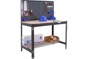 Simon Rack Banco de Trabajo Taller, Capacidad Carga 400 kg, 1445x910x610 mm, Mesa de Trabajo, Antracita/Madera - BT2