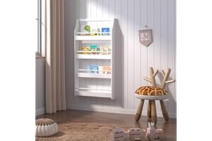 Duffy® Kids Bookcase Wall Shelf, Children's Bookshelf Storage Display Rack, Wooden Book Organizer for Children's Room (White-4 Tier, 60×115cm)