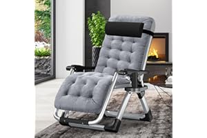 Ryuhic Folding Sun Lounger Garden Chair, Adjustable Zero Gravity Chair with Cushion, Headrest, and Side Pocket, 200kg Support Lawn Garden Recliner Deck Chairs for Outdoor Indoor