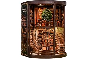 Book Nook Kit - Bokstöd i trä, visdomsringar och 3D-pussel med LED-ljus, gör-det-själv-kit för vuxna, diorama-kit för hylldekoration.