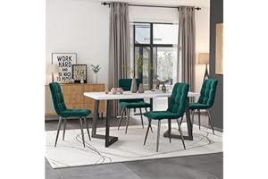Jtyca Dining Table and Chairs Set 4(5 Pieces), 117×68cm Rectangular Dining Table, Modern Kitchen Table with Velvet Kitchen Chair for Dining Room, Black Table Legs (Green)