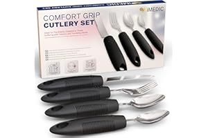 iMedic Easy Grip Cutlery for Arthritic Hands Black (1 Pack) – Adaptive Utensils Designed to Support Disabled Adults – Weighted Tableware Set – Caring Aid for Tremors, Parkinson’s