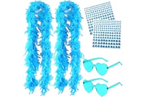 BDSHUNBF 4PCS Boa de plumas, Boas Plumas para Manualidades, Accesorios de Fiesta, con Gafas de Sol sin Borde de Corazón, para Carnaval, Halloween, Navidad
