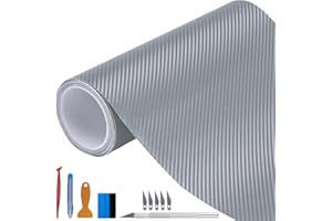 NewL Rouleau de film adhésif 3D 100 x 300 cm, en fibre de carbone argenté, avec soufflage d'air, sans bulles, avec outils d'installation