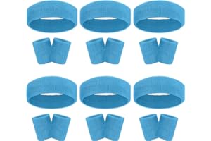 GEEBUZZ 18 Stück Schweißbänder Stirnband Armband Set Bunt gestreift Frottee Sport Athletic Gym 80er Jahre Schweiß Stirnbänder Armbänder