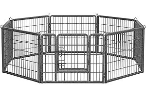 Feandrea Freilaufgehege, Laufstall DIY, mit 8 Gitterplatten je 77 x 60 cm, 2 L-förmige Riegel, transportabel, für innen und außen, Haustiere ohne Halsband, grau PPK86G