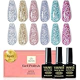 YSUVIN Smalto Semipermanente Glitter, 6 Colori Argento Rosa Blu Alzavola, Gel Unghie Soak Off UV/LED Lampada Diy Manicure Nai