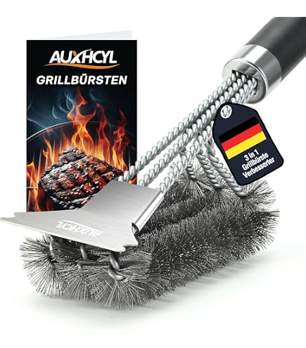 Brosse De Nettoyage Pour Barbecue Acier Inoxydable - Manche Long 45.5 Cm, Grattoir Intégré - Nettoyage 360°