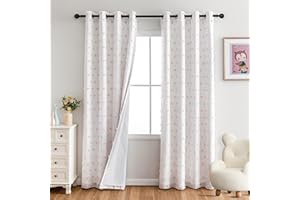 MYSKY HOME Gardinen Rosa Blickdichte Vorhang Kinderzimmer Mädchen —— Verdunklungsvorhänge mit Ösen Thermovorhang Doppellagige Pom Pom Gardine für Schlafzimmer 2er Set, H 225 x B 140 cm, Rosa