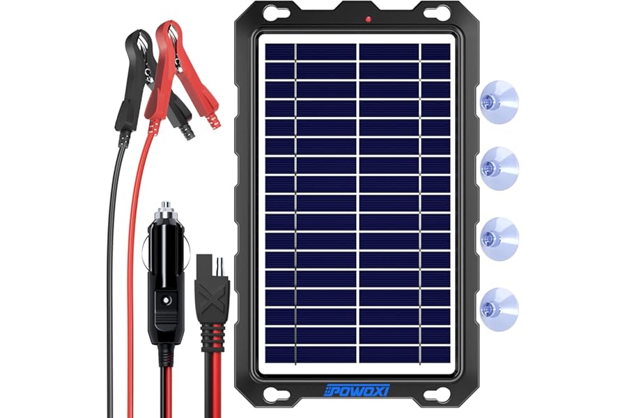Upgraded 7.5W-Solar-Battery-Trickle-Charger-Maintainer-12V Portable Waterproof Solar Panel Trickle Charging Kit for Car, Automotive, Motorcycle, Boat, Marine, RV,Trailer,Powersports, Snowmobile, etc.