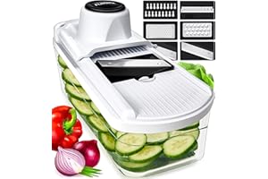 FULLSTAR Mandoline Vegetable Slicer - Mandoline Slicer Grater & Shredder - Mandolin Veggie Potato Food Cheese Slicer Veg Julienne Cutter - Kitchen Tools & Gadgets (5-in-1 White)