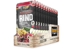 BELCANDO Frischebeutel [12x125g Rind mit Spätzle & Zucchini] | Nassfutter für Hunde | Feuchtfutter Alleinfutter im Einzelportionsbeutel