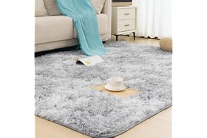 Vamcheer Alfombra de Pelo Largo - alfombras para Salón y Dormitorio,8mm Esponja Gruesa Alfombra área para habitacion,Lavables y Antideslizante, 200x290 Tie-Dye Gris Claro
