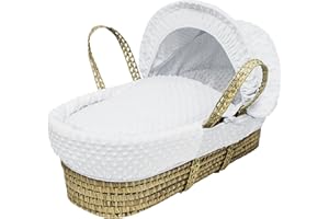 ELEGANT BABY White Dimple Moses Basket Bedding Set Dressing Cover and Hood with Padded Liner (Basket & Fittings not Included)