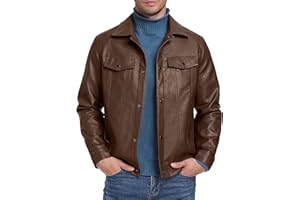 Sailwind Men's Leather Jacket Lapel Collar Motorcycle Coat Snap Button Faux Leather Bomber Jackets