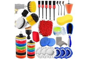 Yumzeco 46PCS Kit Brosse Nettoyage Voiture,Pinceau à Détail de Voiture Interieur Exterieur avec Brosse De Forage,Brosse pour Jantes de Voiture,Éponge de Polissage,Tampon de Polissage,Cône de Polissage