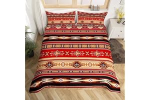 HOMEWISH Aztekische Bettwäsche Ethnische Tribal Pfeil Bettbezug, Vintage Southwestern Native Bohemian Bettbezug 135x200,Western Star Bett Set Exotische geometrische Diamantstreifen Dekor, rot schwarz