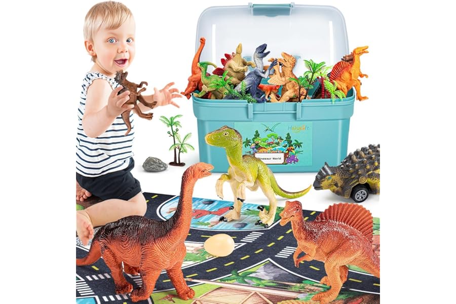HahaGift 25 Pieces Dinosaur Toys for 3 4 5 6 Year Old Boys Gifts, Dino Games for Kids Age 3 4 5 6 7 Year Old Boy Toys, Dinosaur Figures Play Mat Set for Boys Toy Age 3-5 Gifts for 3-6 Year Old Girls