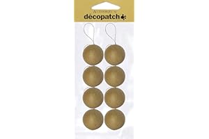 Décopatch NO007O - Un lot de 8 supports en papier brun mâché 5x5x5 cm, Boules avec cordon doré