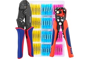 Dechengbao Crimping Tool For Heat Shrink Connectors Set with 200 Pieces (0.5-6 mm²) Marine Grade Heat Shrink Butt Connectors and Wire Stripper (200 Pieces Heat Shrink Butt Connectors Set)