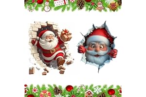 LONGGAOGAO Wandtattoo Weihnachten Selbstklebend Wandaufkleber Mit 3D Weihnachtsmann Bricht Durch Die Wand Effekt, Weihnachten Wanddeko für Zuhause, Wohnzimmer, Schlafzimmer, Fenster, Tür Deko