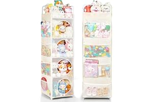 AXHOP Toy Storage, 42x42x162cm Teddy Storage, 5-Tier & 8 Side Pockets Toy Box, Space-Saving Corner Organizer for Kids' Bedroom & Playroom
