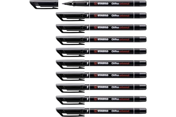 STABILO OHPen - Marqueur permanent - Lot x 10 marqueurs - Noir (encre permanente/pointe fine 0,7mm)
