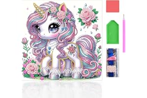 LEBKFT Diamond Art Kits, Butterfly/Puppy/Unicorn Arts and Crafts for Kids Age 6 7 8 9 10 Ideal for Creative Birthday Gifts for Girls Home Room Decorate and Parent-Child Interactive Toys (Unicorn)
