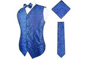 Alizeal Mens Classic 4pc Paisley Jacquard Waistcoat Suit Vest Set