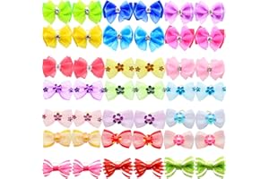 HOLLIHI Lot de 40 Nœuds de Ruban Gros Grain avec Élastiques en Caoutchouc Accessoires de Toilettage pour Chiens Chats à Poils Longs