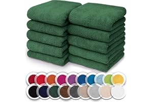 NatureMark Set da 10 panni in spugna per viso e mani – 100% cotone, morbidi e assorbenti – 30×30 cm, Verde Scuro
