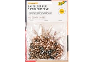 folia 12560 - Bastelset für 5 Perlensterne Copper, bronze / weiß / grau, 340 teilig - ideal als selbstgemachte Dekoration für Weihnachten