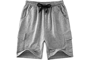 Kids4ever Kids Boy Jersey Shorts Summer Lightweight Casual Sweat Shorts with Side Pockets Adjustable Waistband for 5-12 Years