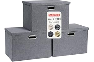FABINADO 260g/m² Large Fabric Storage Boxes with Lids, Linenette Storage Baskets for Clothes & Toys, Odour Dispersal Process, 3mm Support Layer, Reinforced Edges, 3 Pack, Dim Grey