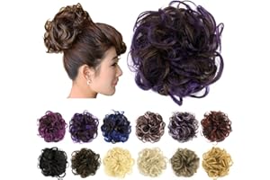 IMISSU 2 Pezzi disordinato chignon pezzo di capelli updo falso scrunchies coda di cavallo di estensione ondulati capelli ricci pezzi chignon fascia per le donne (2PZ Marrone Viola)