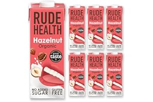 Rude Health 6 x 1 Litre Organic Hazelnut Dairy-Alt Milk, 100% Natural Organic Drink, Lactose Free, Dairy Free & Gluten-Free, Unsweetened, Award-Winning, Healthy & Vegan, 100% Recyclable Pack