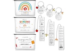 Geiserailie 3 Set Regali Maestre Fine Anno Include 3 Portachiavi Insegnanti con Frasi 3 Borse Cosmetica 3 Segnalibri Maestra Idee Regalini per Insegnante Asilo Professoressa Compleanno Laurea