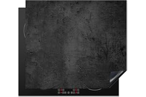 KitchenYeah© Herdabdeckplatte Einteilig Ceranfeld Abdeckplatte für Induktionsschutz Ceranfeldabdeckung Vinyl Herdabdeckplatten Beton - Vintage - Rustikal - Grau - Schwarz - 60x52 cm