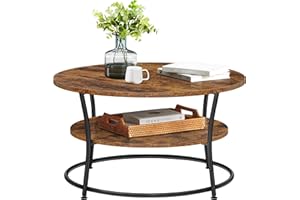 ‎VASAGLE VASAGLE Couchtisch rund, Wohnzimmertisch, Sofatisch mit Ablage, einfacher Aufbau, Metall, Industrie-Design, vintagebraun-tintenschwarz LCT80BX