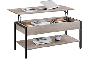 Yaheetech Tavolino da Caffè Sollevabile Tavolino Basso con Ripiano Elevabile Mobiletto da Divano Salotto Mobile per Soggiorno Industriale 104,5 x 49,5 x 47 cm Grigio