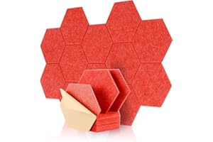Rdutuok 12 Stück Selbstklebend Akustik Panel,30x26x1cm Hexagon Akustik Absorber Schallschutzplatten Akustikpaneele Wand für Tonstudio, Büro,Studio und Wanddekoration (Rot)