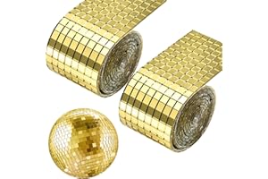 CPYJW 2 Rollen 3200 Stück Spiegelfliesen Selbstklebend,Discokugel Deko Selbstklebende Mosaikfliesen Quadratische Glasspiegel 5 X 5 mm Glas für KTV Hause DIY Handwerk Dekoration (Gold)