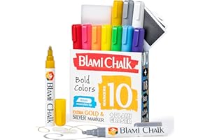 Blami Arts 10 Paquete Rotuladores de Tiza Líquida, 18 Etiquetas, Tiza Líquida para Pizarra, Borrable para Vidrio, Metal, con Puntas Reversibles