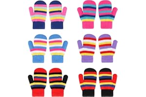 QKURT 6 Paires Gants Enfant Hiver, Mitaines Tricotées Chaudes d'hiver pour Enfants Gants doux en Tricot à Rayures Colorées pour Garçons et Filles de 5 à 12 ans