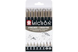 SAKURA Pigma Micron Fineliner Pen Set - 8 Pack Light Cool Gray & Cool Gray - Includes 01 05 10 Brush - Professional-Quality Pigment Ink - Waterproof & Bleed Proof